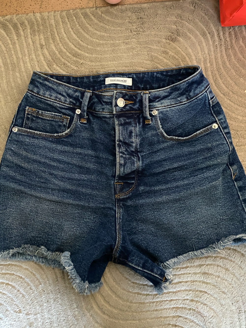 Good American Dark Blue High-Rise Denim Shorts